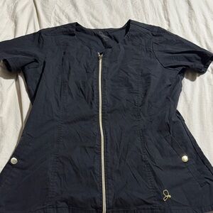 Jaanuu Black Short Sleeve Zip-Up Scrub Top